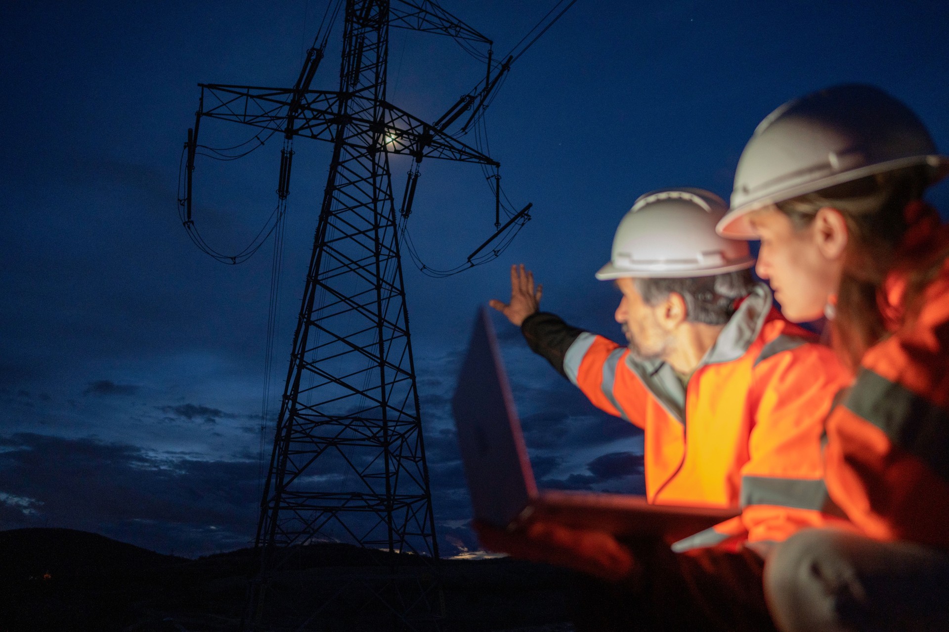 Innovative electrical utility services. Engineers night shift.